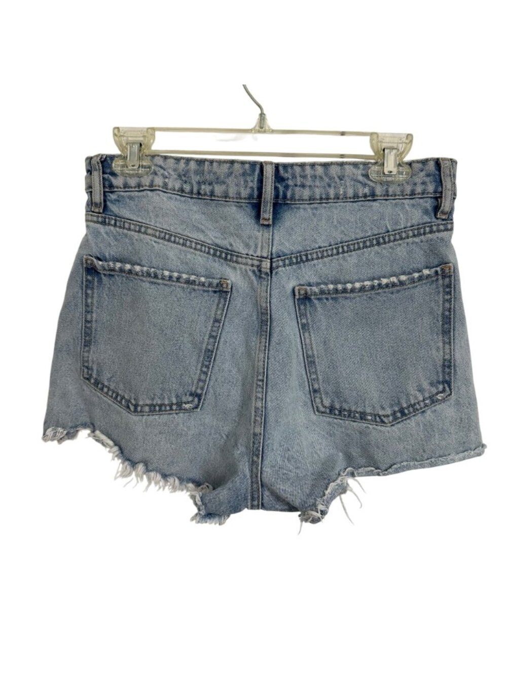 High-Waisted Distressed Button Up Denim Shorts Frayed Hem Zara Size 6 Beach - Picture 3 of 8